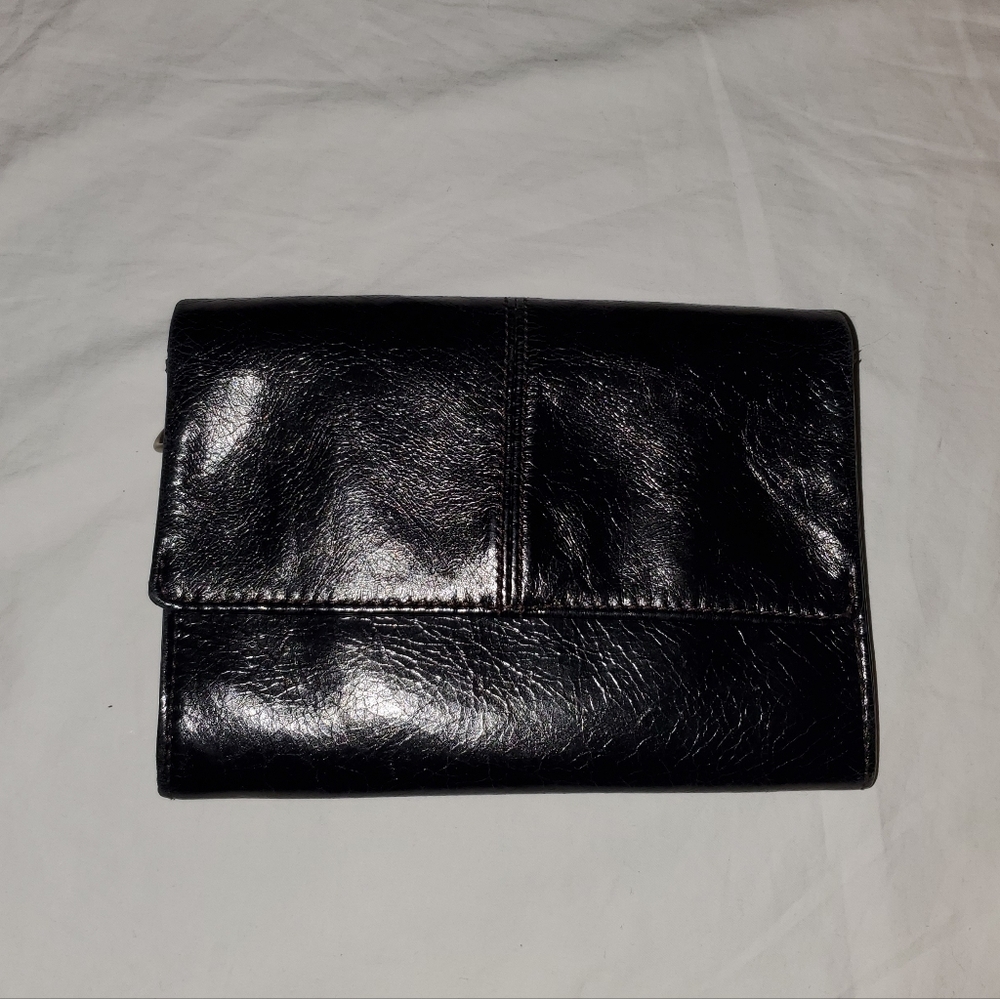 HOBO Black Leather Clutch with Floral Lined Interior